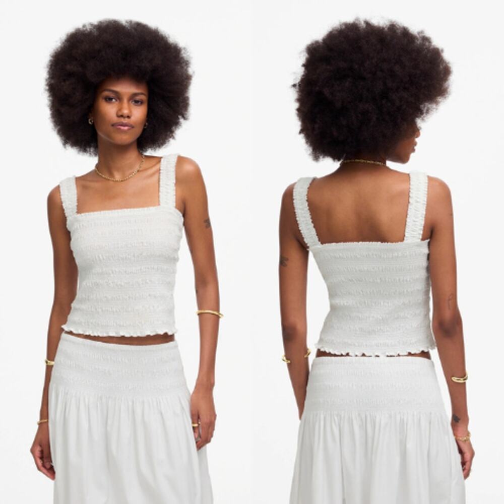 Madewell Women's Cotton Squareneck Poplin Smocked Tank NV568 White Size S NWT